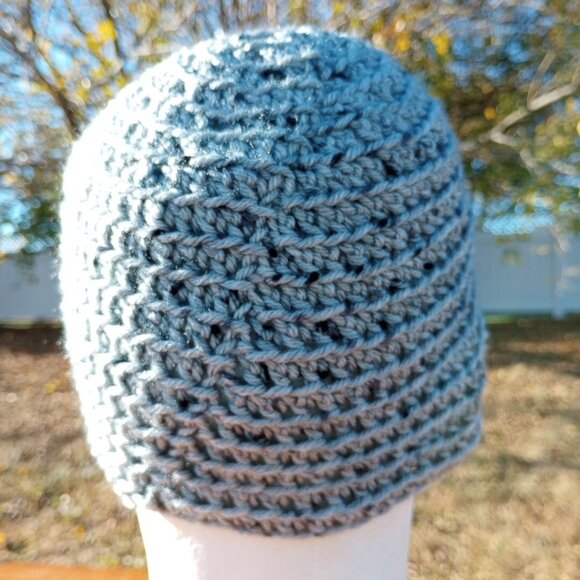 Men's Head Hugger Beanie Hat Handmade Tin Roof Gray Crochet Fishing Outdoors L - Picture 5 of 9
